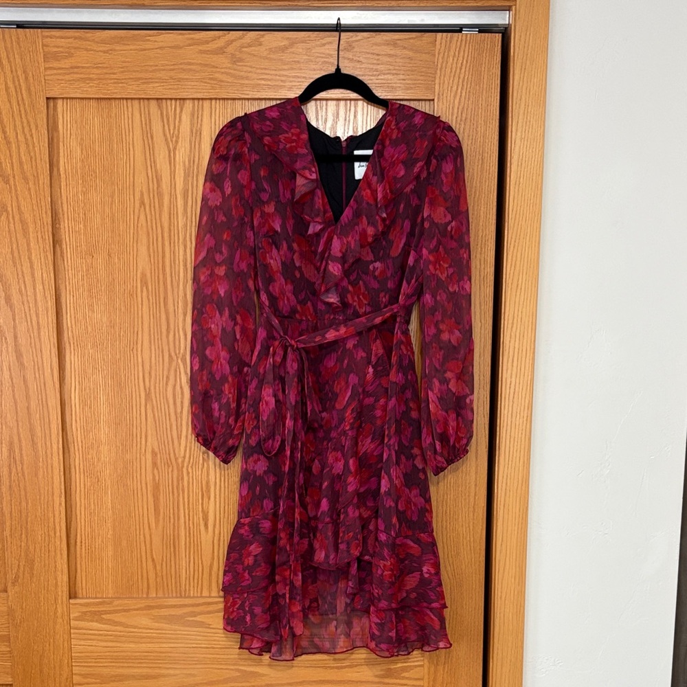 Sam Edelman Burgundy & Magenta Floral Wrap Dress